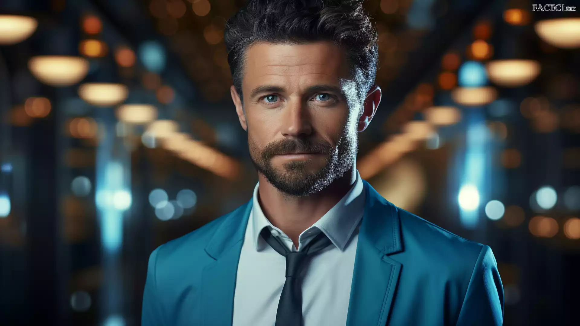 Niebieska, Garnitur, Marynarka, Mężczyzna, Zarost