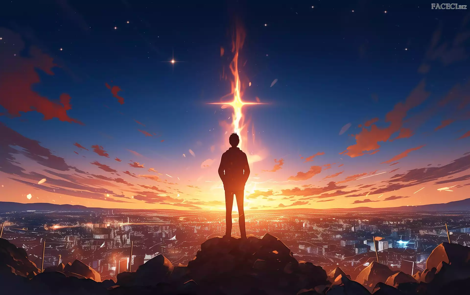 Zachód słońca, Mężczyzna, Grafika 2D, Miasto
